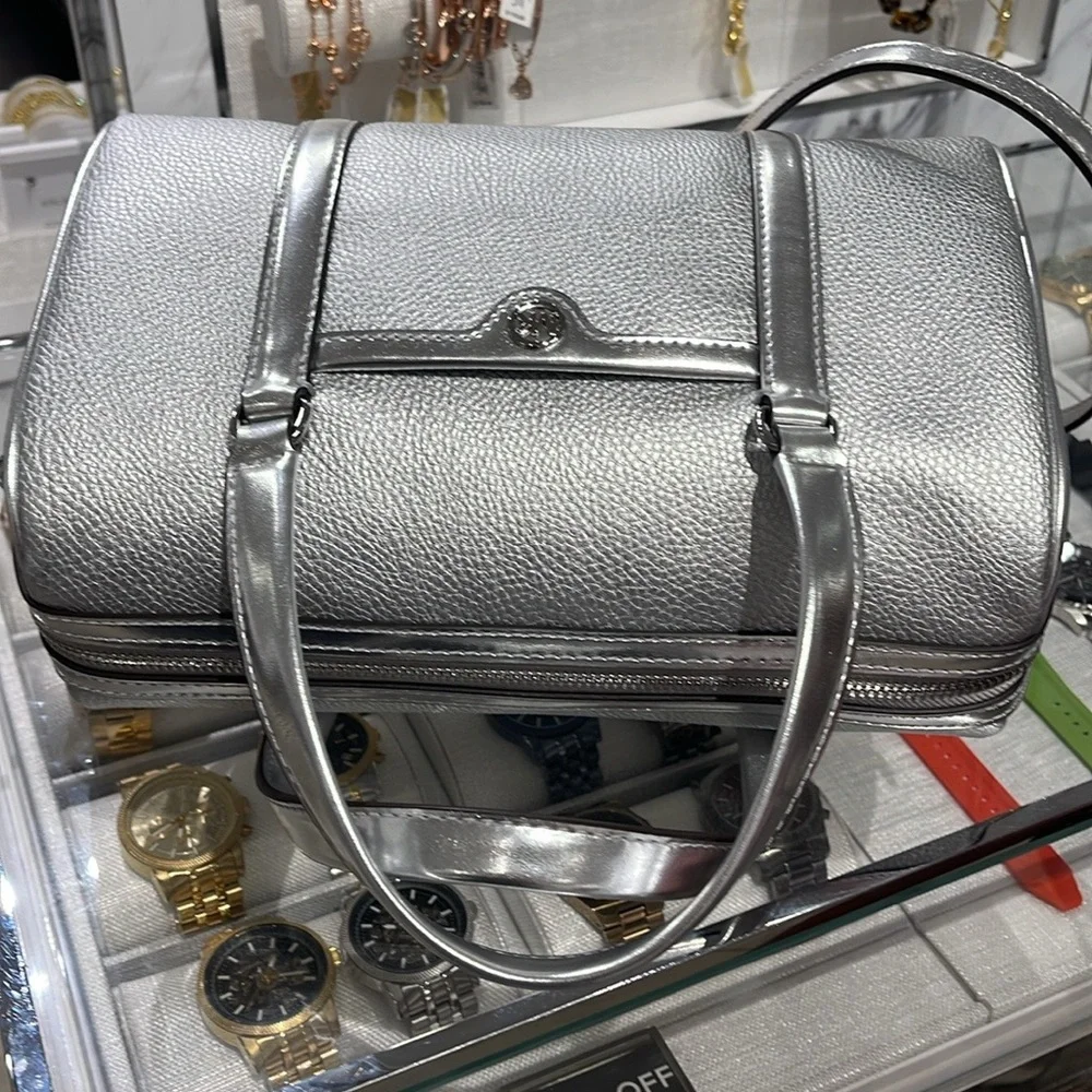 Michael Kors Silver Pebbled Leather Satchel